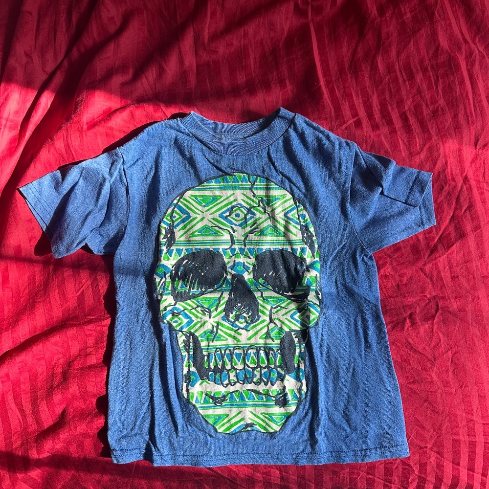 Hyundai Blue Graphic Skull T-Shirt Boys Size XS (4/5)